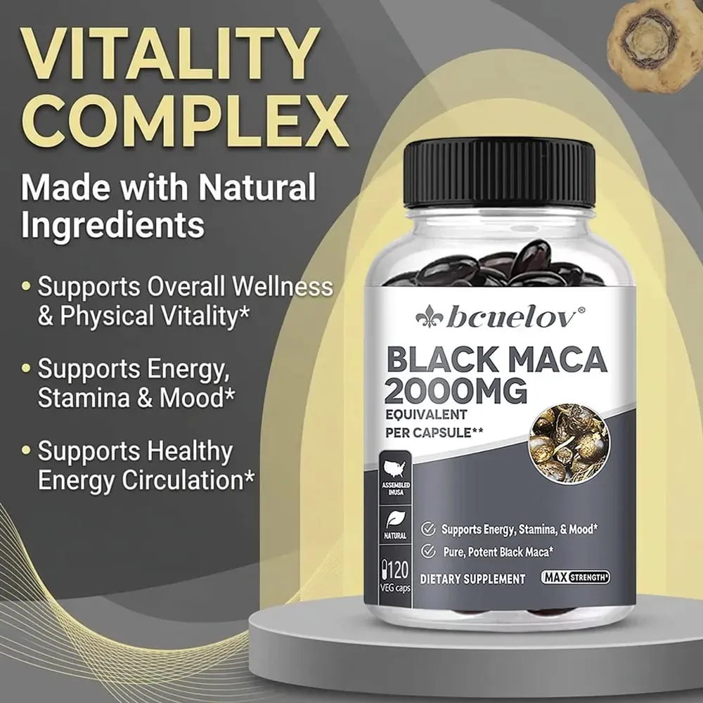 Black Maca kapszula 20000mg - Támogatja az agyműködést Elősegíti az izomnövekedést és a helyreállítást Szuper felszívódás javítja a vitalitást