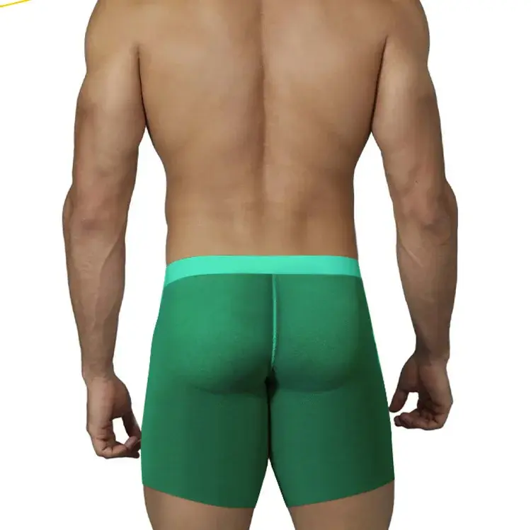 0.01mm Ultra-thin Men Underwear Long Boxer Shorts Cooling Ice Silk Transparent Gym Fitness Underpants Seamless Mesh Slips