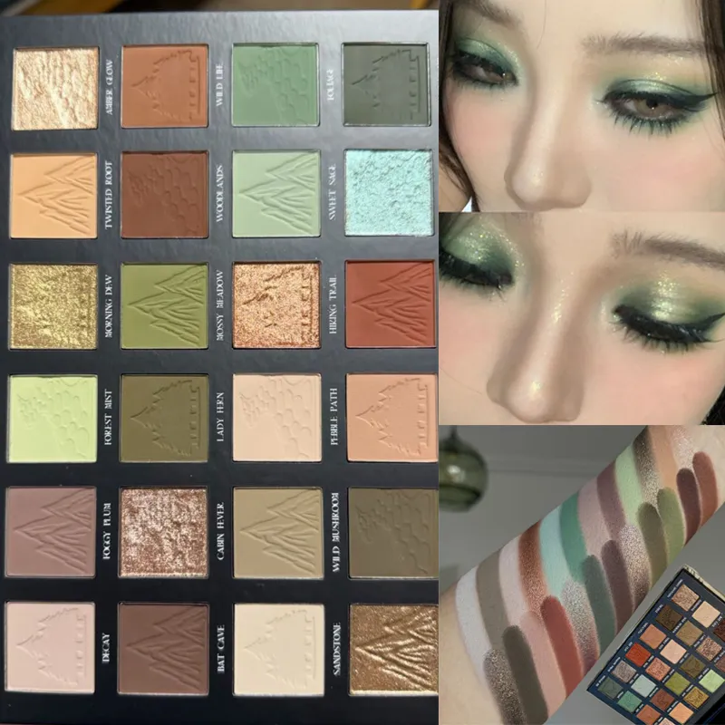24 Χρώματα Metallic Glitter Eyeshadow Matte Shimmer Eye Shadow Makeup Plate Earth Powder Punk Smoky Dark Green Eye Shadow Make up