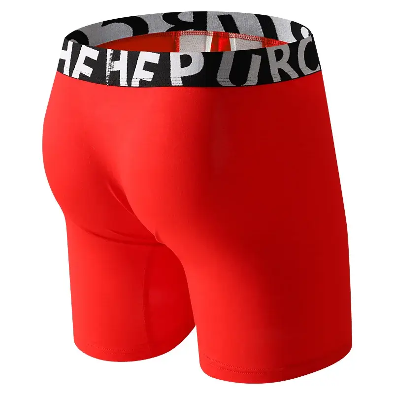 Men's Long Leg Cotton Boxer Briefs with Scrotum Pouch Anti-Chafing U Convex Separation Sports Underwear for Comfort