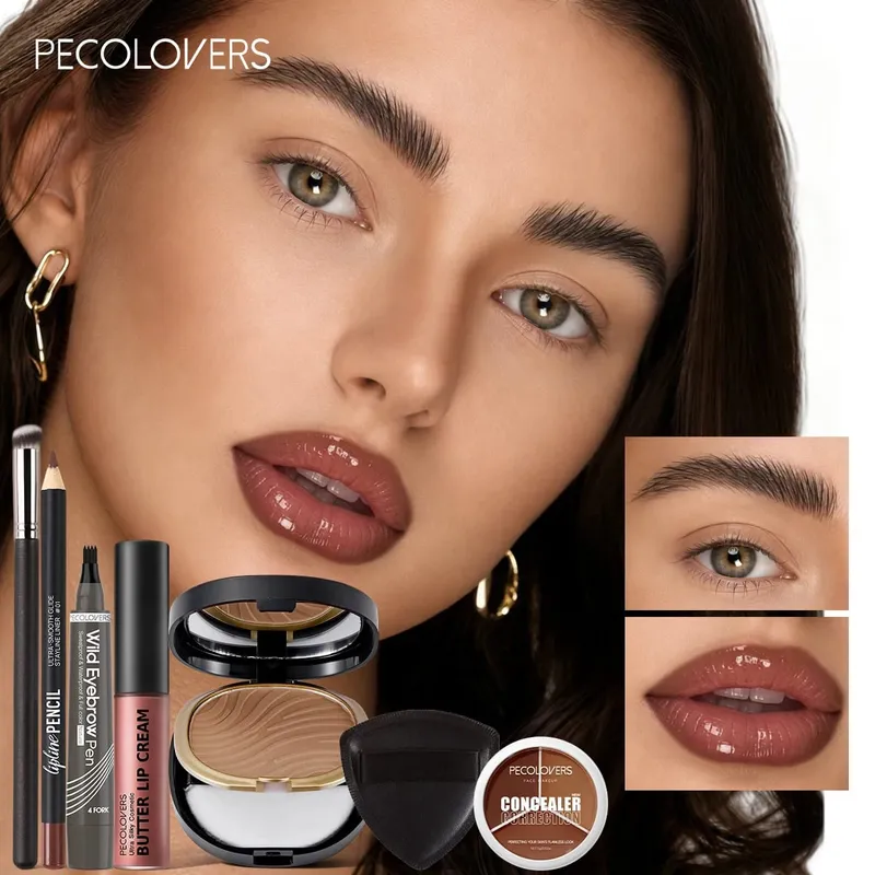Σετ Μακιγιάζ Προσώπου 7 ΤΕΜ. Concealer μακράς διαρκείας Contour Powder Lip Cream Αδιάβροχο στυλό φρυδιών με πινέλο μακιγιάζ