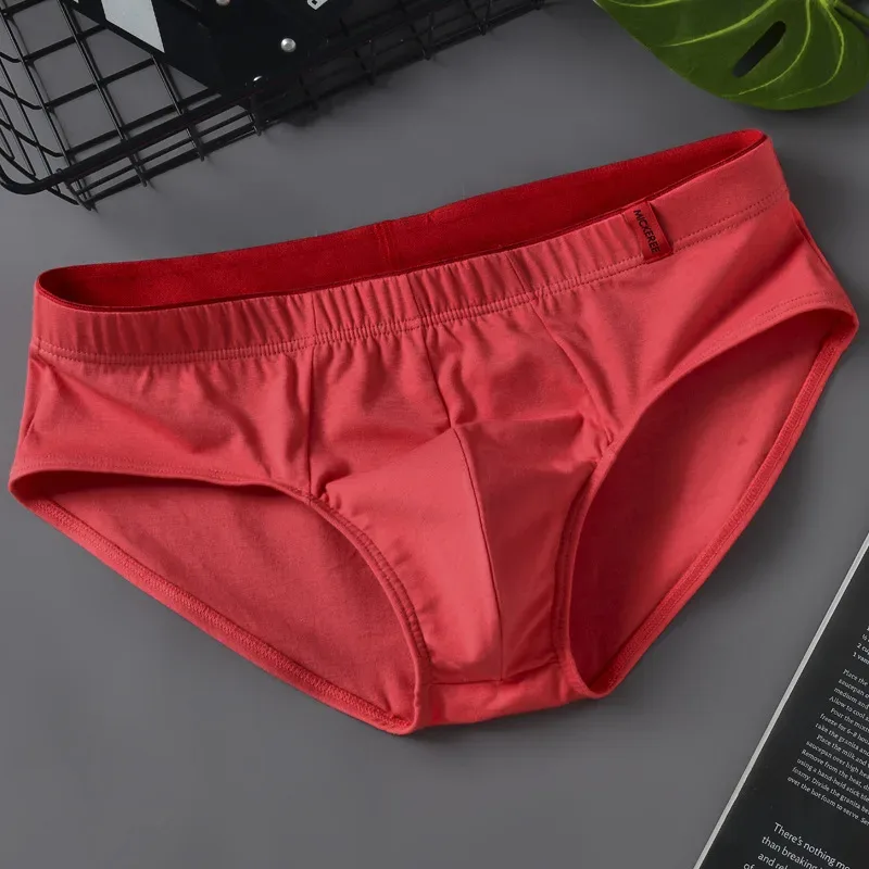 Men Briefs Solid Color Cotton Youth Briefs Waist Comfortable Sexy Explosion Trend Breathable Underwear Sissy Panties