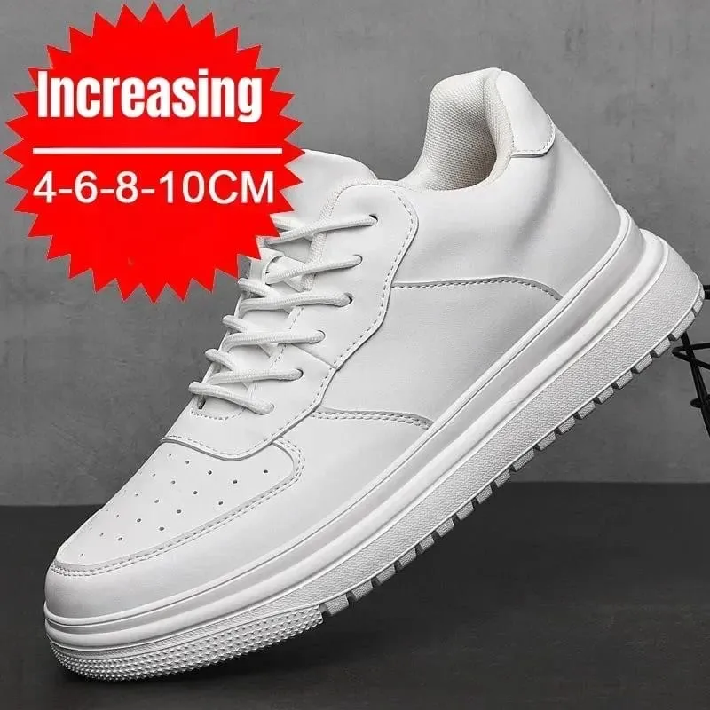 Új magasságnövelő cipő férfiaknak 10 cm-es láthatatlan liftes tornacipő fehér bőr Sport Zapatillas De Hombre nagy 46-os