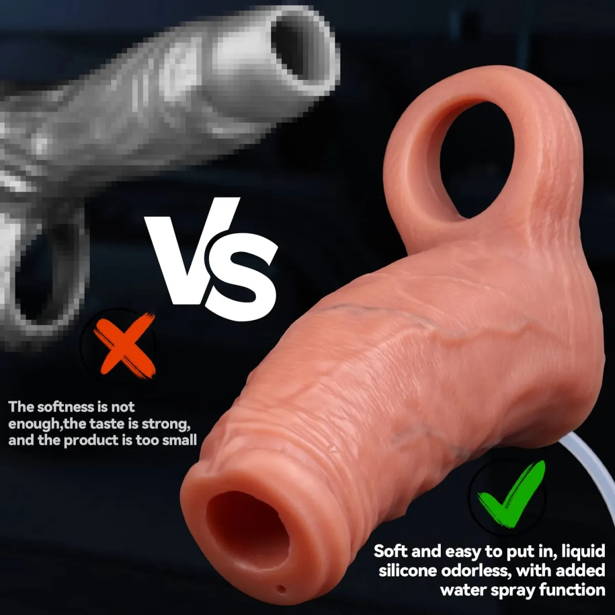 Male Ejaculation Cock Ring Sleeve Reusable Water Spray Penis Enlargement Extender Silicone Dildo Sex Toys for Men Condom Couple