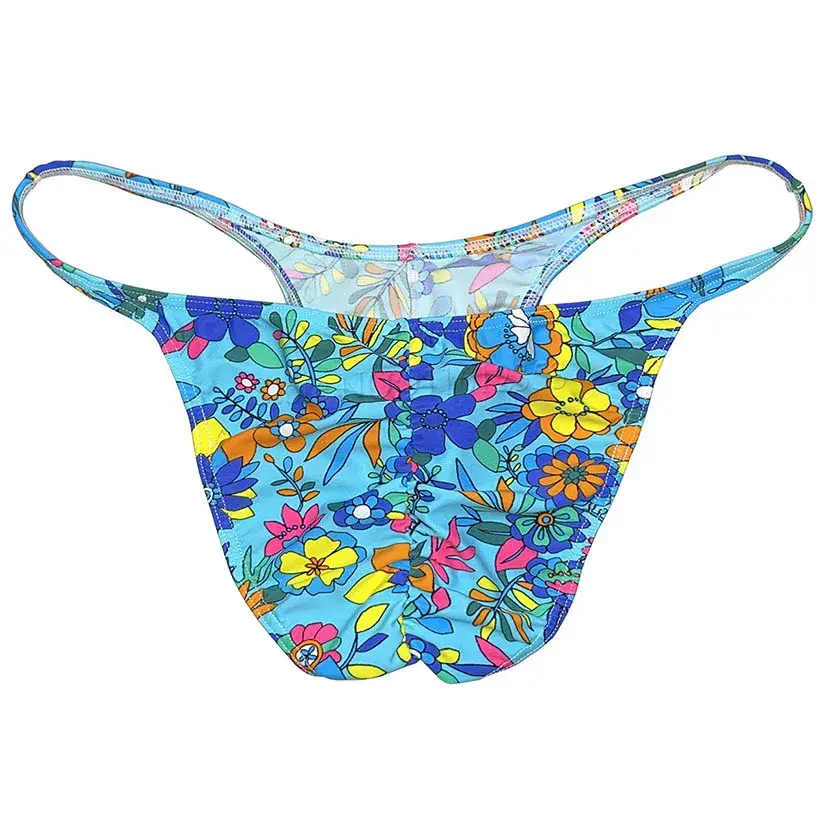 Men's Cheeky Briefs Underwear Pouch Male Ruched Bikini Swimwear Sexy Underpants High Elasticity, Low Waist, Floral Print sexy