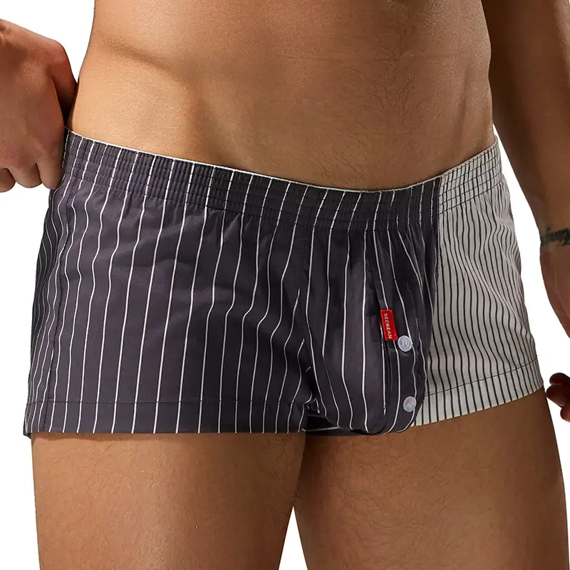 Seobean Men's Color-Block Striped Pure Cotton Home Underwear Shorts Comfortable Breathable Casual Pants for Men