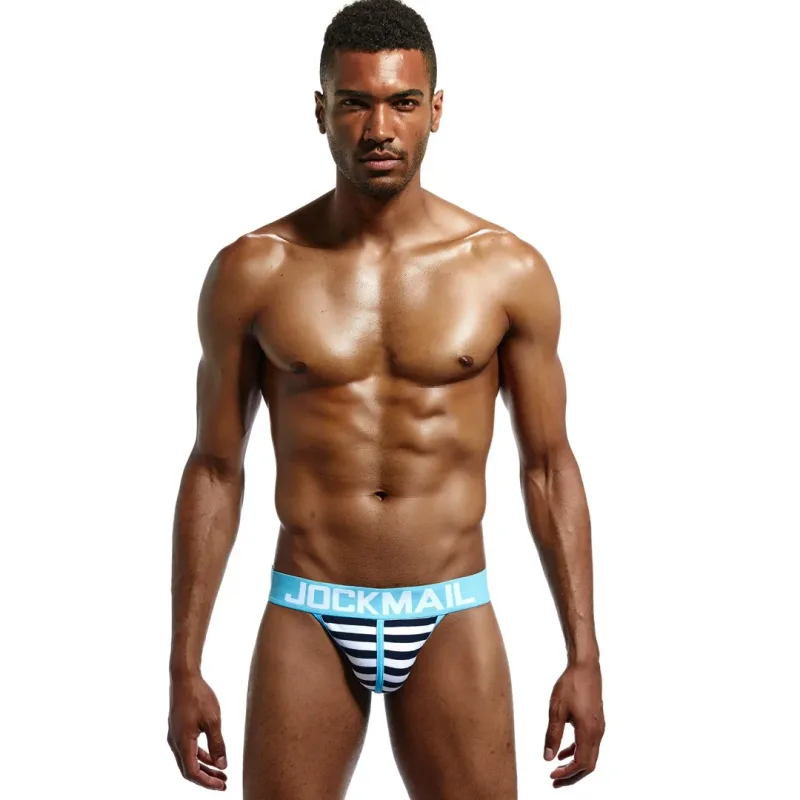 Jockmail Cotton Men's High-Cut Briefs, Striped Underwear for Men, Soft and Comfortable, Gay Cueca