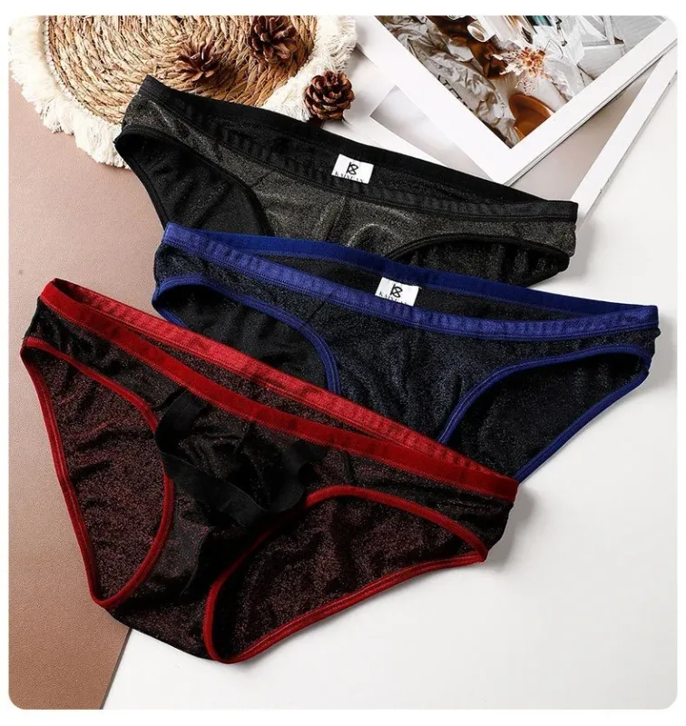 Men's Ice Silk Triangle Panties Sexy U-Shape Thin Briefs Breathable Mesh Low-Waist Underwear