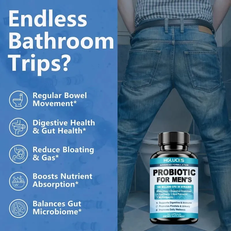 Advanced Men's Probiotic Supplement 100B CFU Prebiotic Fiber Enzymes Saw Palmetto Cranberry για την ευεξία των ούρων του προστάτη