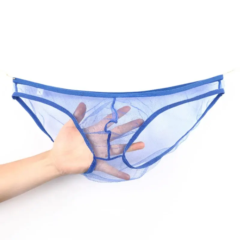 Men's Large Size Low Waist Mesh Briefs, Ultrathin Transparent Underwear, with U Convex Bag, Various Colors Available