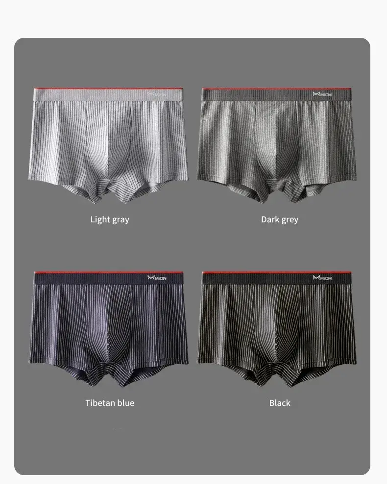 MiiOW PLUS 5XL 3/4Pcs Striped Panties Boxershorts Men Underwear Organic Cotton Boxer Shorts Antibacterial Seamless Underpants