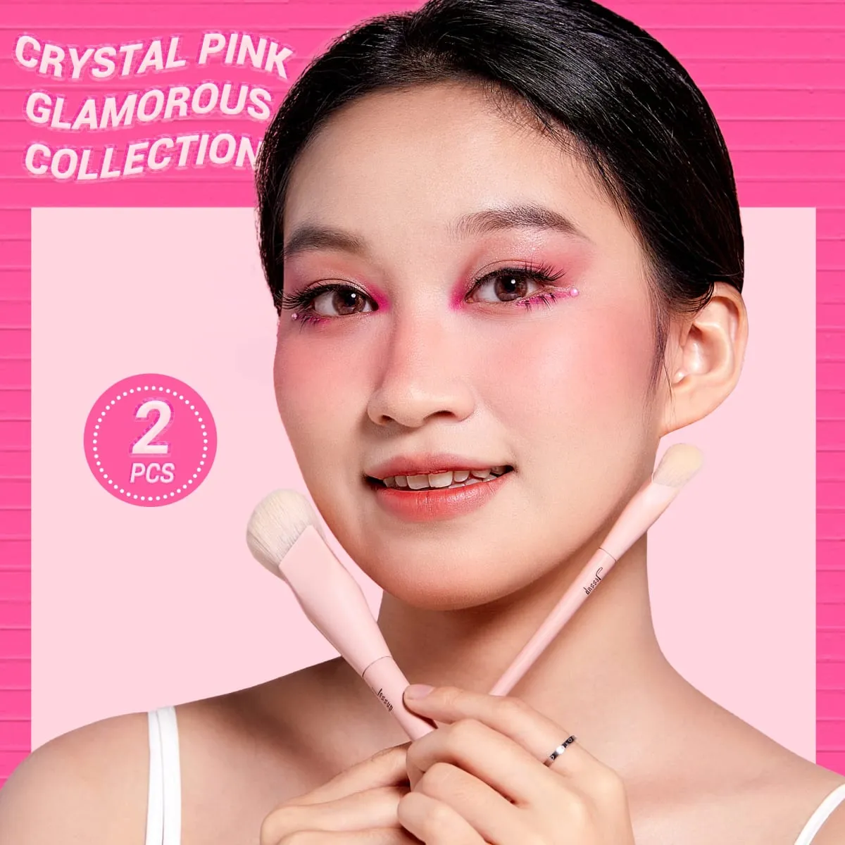 Jessup Kuas Foundation dan Kuas Concealer Set Kuas Makeup Merah Muda 2 Buah Kuas Wajah Sintetis Premium Makeup T497