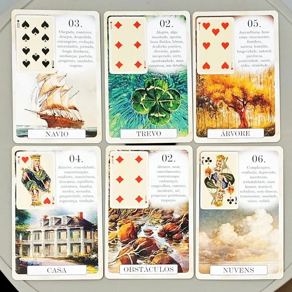 סיפון Classique Lenormand - 37 כרטיסי חיזוי בסגנון וינטג' - מהדורה פורטוגזית קלאסית Cardstock בלט כפול 9*6 ס"מ