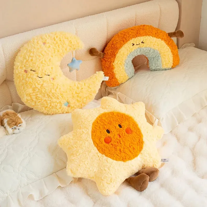 45cm Cute Rainbow Cloud Sun Moon Star Throw Μαξιλάρι Rainbow Λούτρινο παιχνίδι Διακόσμηση κρεβατοκάμαρας Μαξιλάρι κούκλας καναπέ
