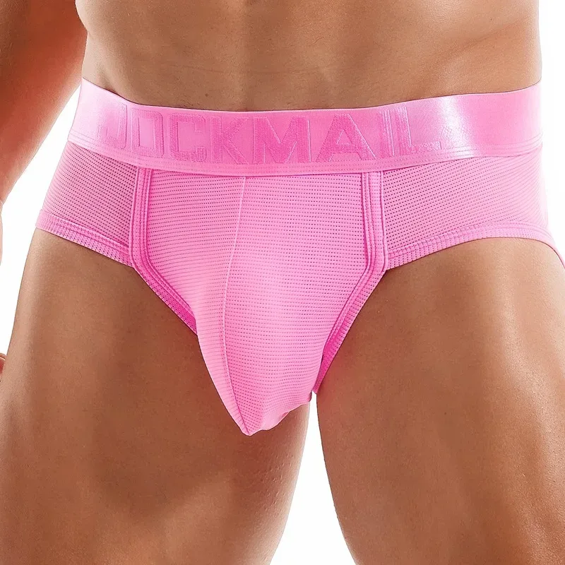 Jockmail Mens Underwear Briefs Mesh Breathable Sports Fitness Shorts Solid Color Sexy Low-rise Lingeries for Extreme Panties