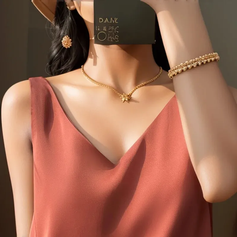Νέο Lce Silk Satin Camisole Γυναικεία Άνοιξη/Καλοκαίρι μονόχρωμο αμάνικο σέξι άνετο μεταξωτό εσώρουχο RW-D09