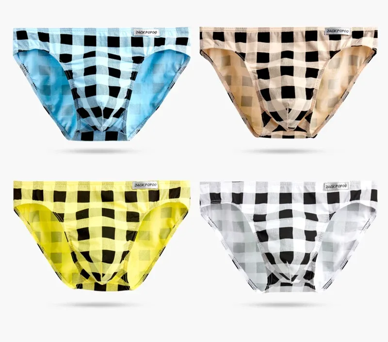 Fashion Plaid Underwear Cotton Soft Elastic Men Briefs Breathable Comfortable Youth Underpants Mens Sexy U Bulge Pouch Panties