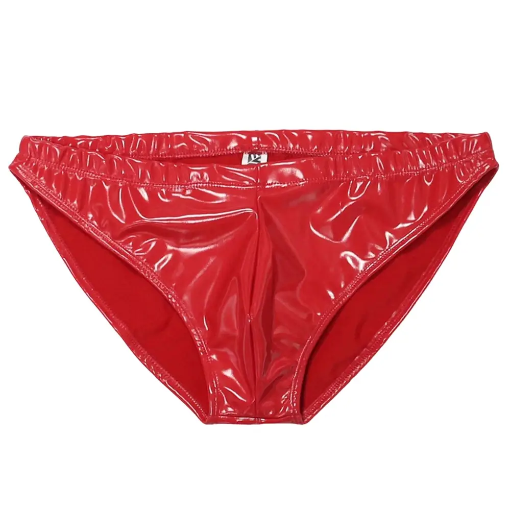 Men Sex Faux Latex Brief Glossy Patent Leather Package Hip Gay Underwear Lingeri Smooth Thongs Candy Color Thong T-Back
