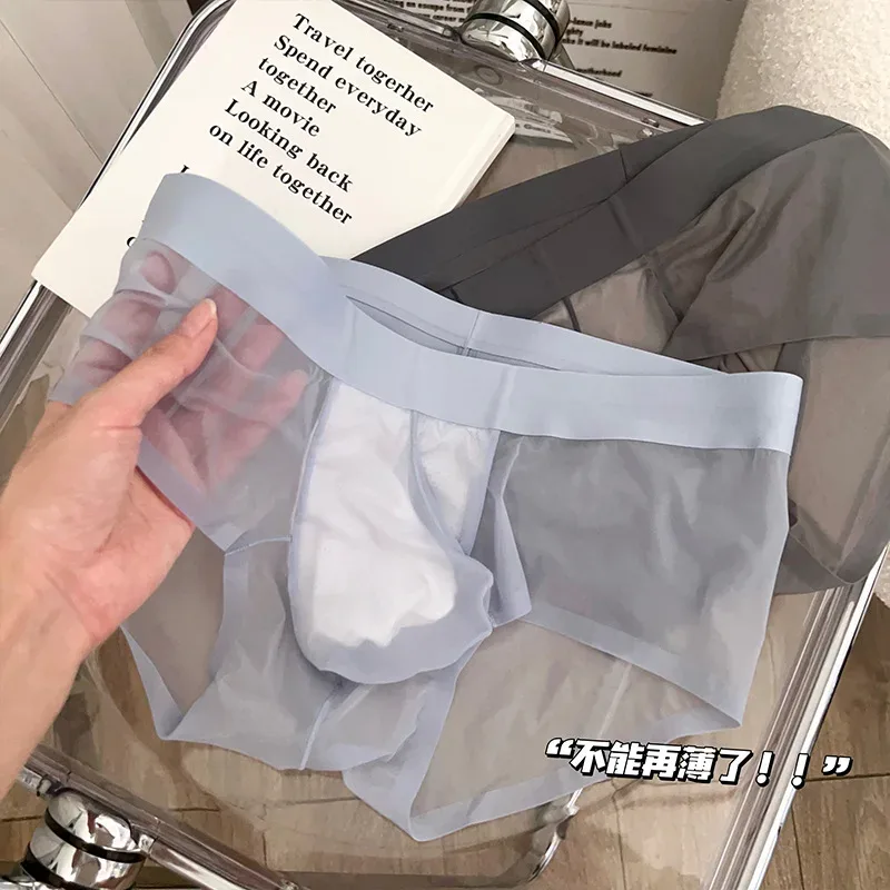 Transparante Slips Heren Ultradunne Ijs Zijde Sneldrogend Slipje Sexy U Ardennen Pouch Man Ondergoed Ademende onderbroek Cuecas