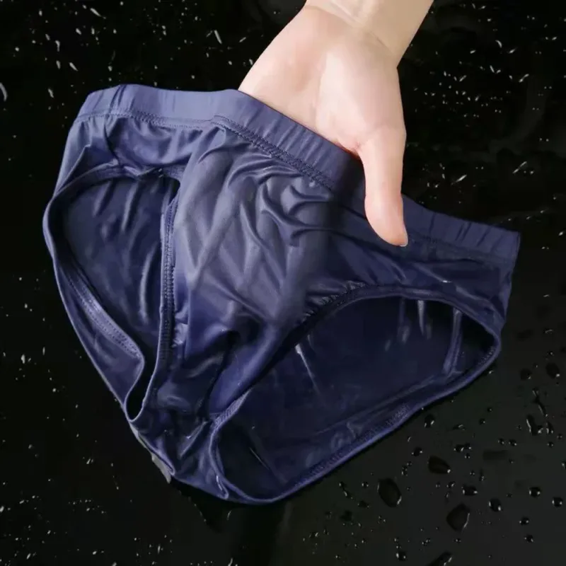 Men Sexy Sheer Ice Silk Briefs Underwear Quick-Dry U Convex Pouch Breathable Low-Waist Underpants Summer Cooling