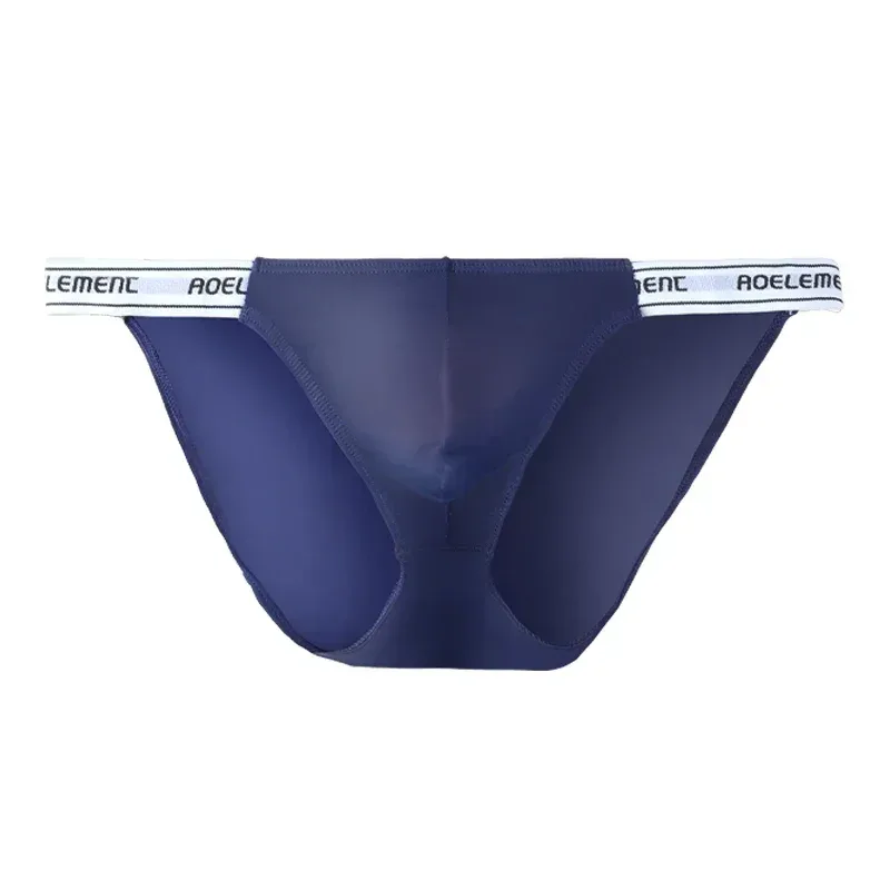 Men's Underwear Solid Color Elastic Tight Sexy Low Waist Ice Silk High Fork Thong Fitness Sports Comfortable Triangle Shorts