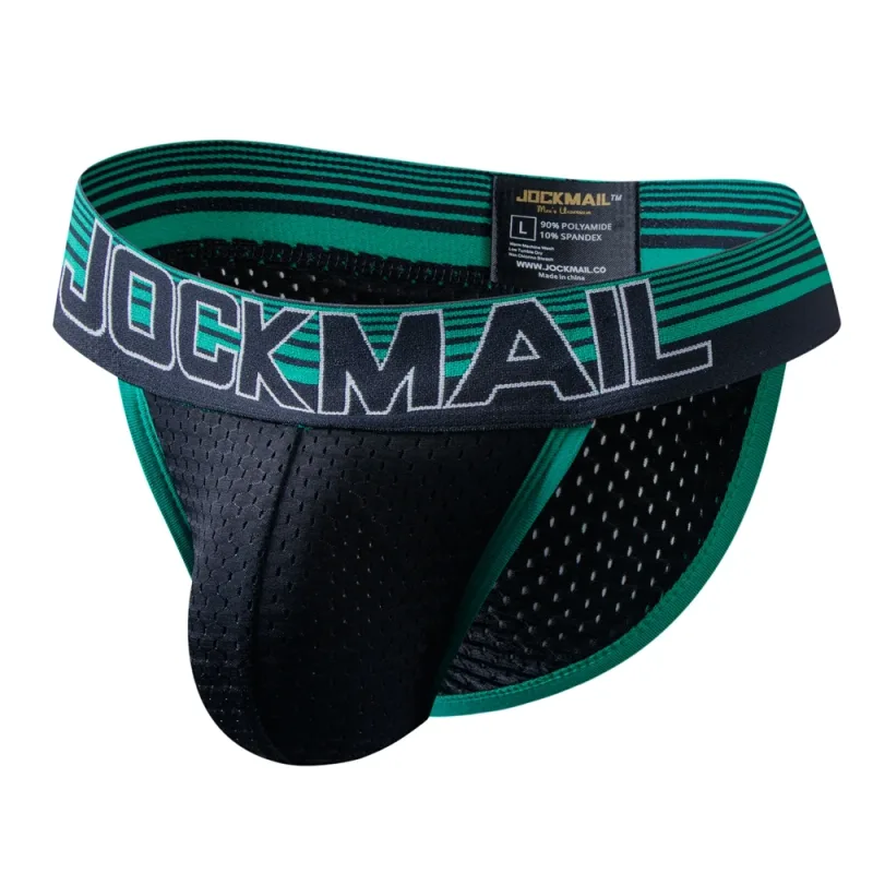 Jockmail Mans Underwear Gay Brief Nylon Mesh Sexy Low Waist Ropa Interior Hombre Letter Embroidery Sissy Panties Male Lingerie
