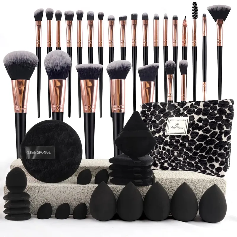 47Pcs Propesyonal na Makeup Brushes Set Mga Tool sa Pagpapaganda Kit Portable Travel Cosmetic Bag Puff Toiletry Makeup Accessories Set