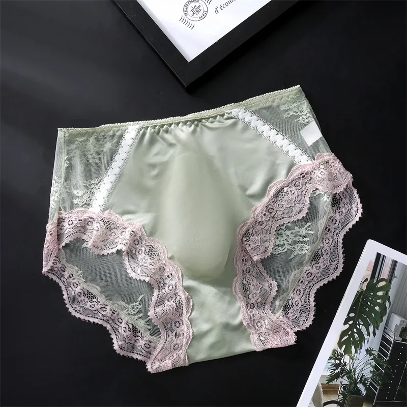 adults 18 plus size men's underwear Ice silk cuecas masculino 3D convex bag cueca color blocked lace mesh calzoncillos hombre
