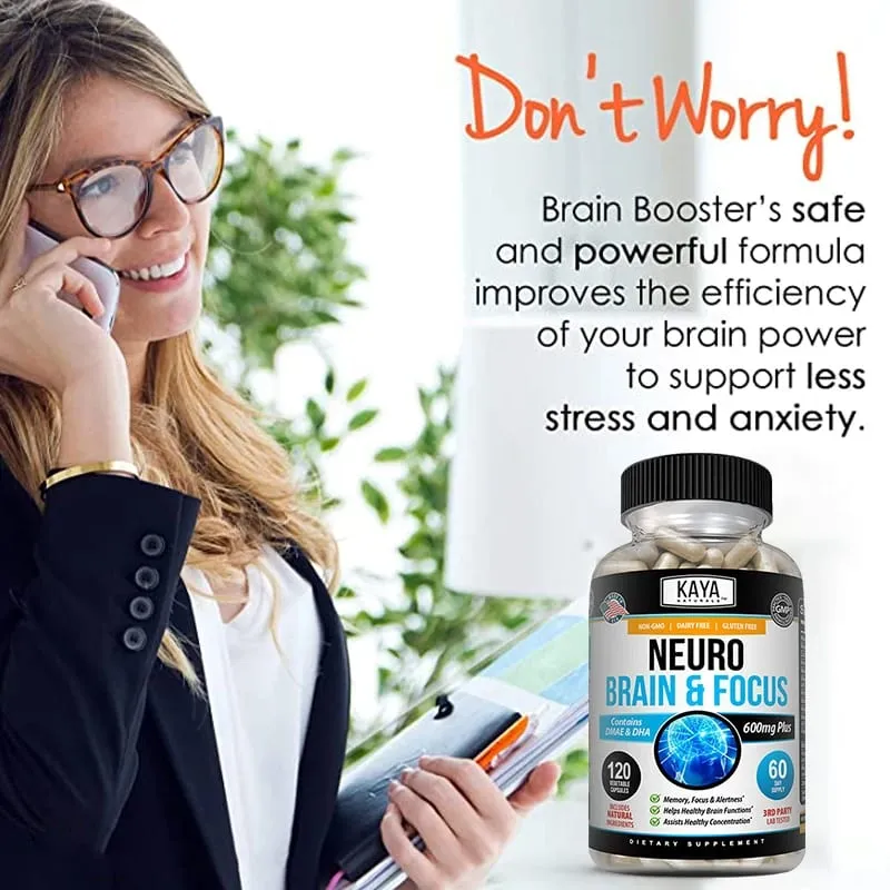 Nootropic Brain Booster Capsules - Vitamins Memory Concentration Clarity & Cognitive Performance Support Stress Relief