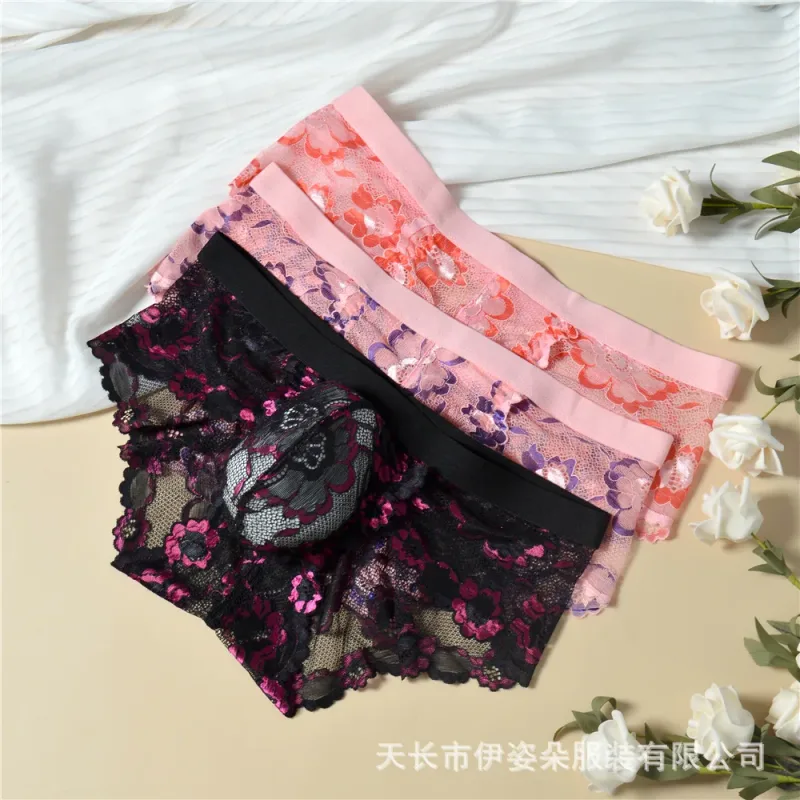Lace Sexy Underwear Smooth Mens Pouch Panties Perspective Thin Floral Man Briefs Temptation Mesh Low Rise Breathable Underpants