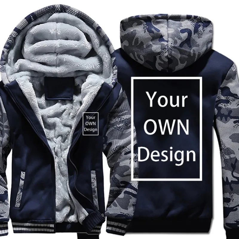 Customized Pattern Logo Diymen Zipper Pocket Coat Fashion Hoodie Casual Loose Jacket Unisex Winter Thicken Warm Clothing