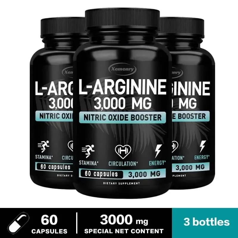 L-Arginine 3000mg - for Energy Strength and Endurance Support During Exercise | Muscle Mass Non-GMO