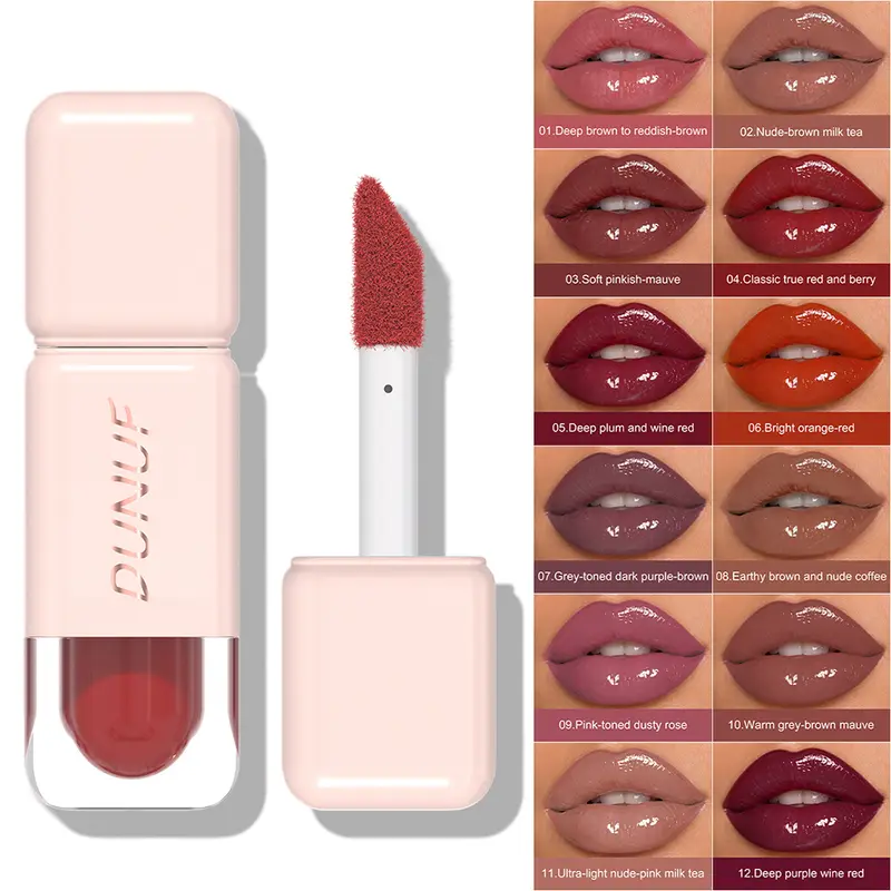 Glossy Lip Gloss Mirror Water Lip Tint Long Lasting Non-sticky Cup Liquid Lipstick Moisturizing Nude Red Brown Lip Makeup — image 2