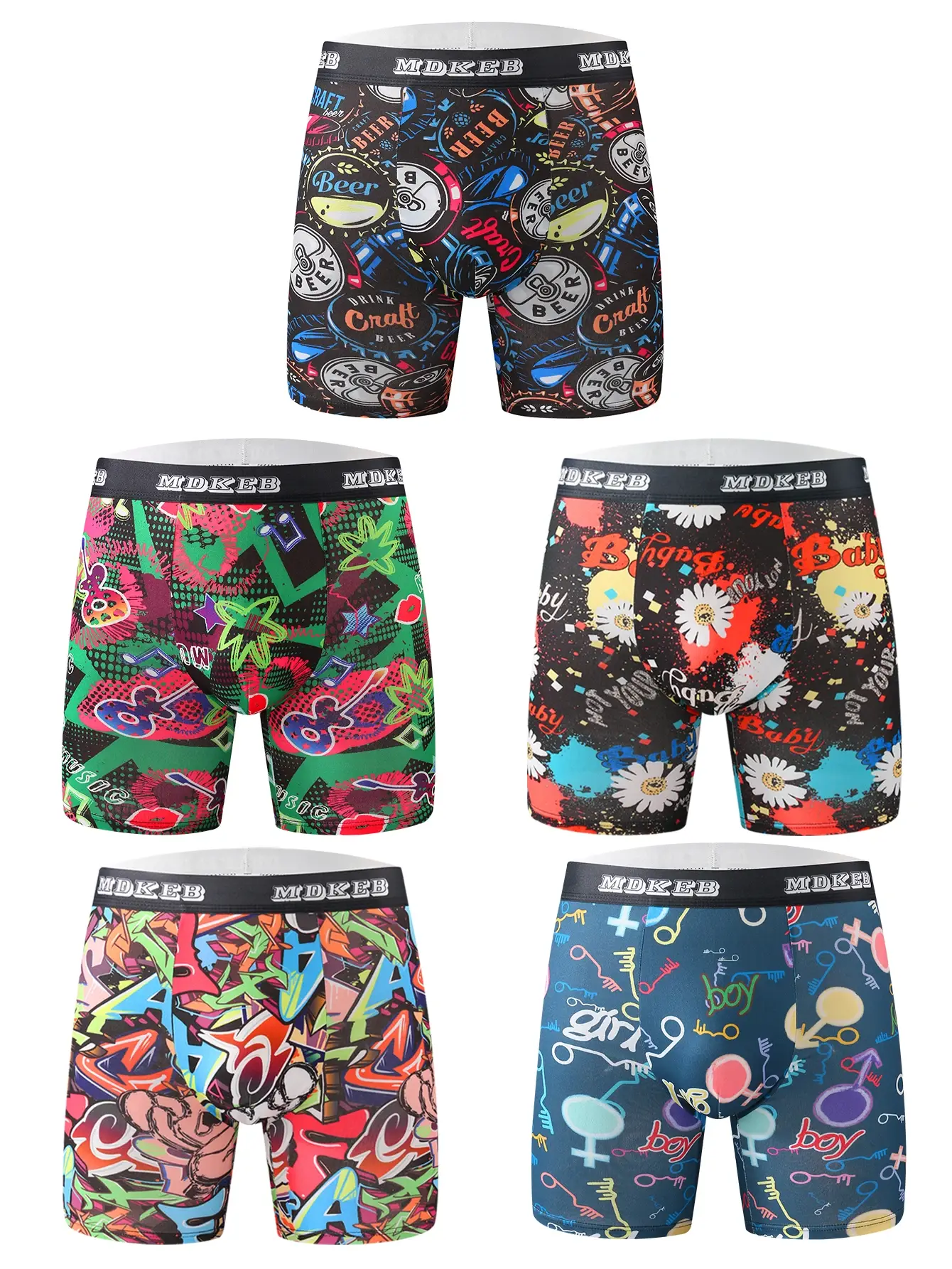 Zehnteilige gemischte lange Boxershorts mit Graffiti-Muster für Herren, atmungsaktive und bequeme, hochelastische lange Boxershorts, Boxen