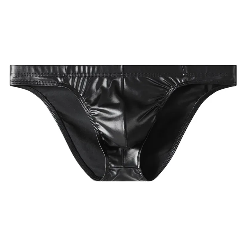 Sexy Briefs Underwear Men Faux Leather Sexy Underwear Briefs Low Waist Bulge Pouch Lingerie Panties Underpant Triangle Pants