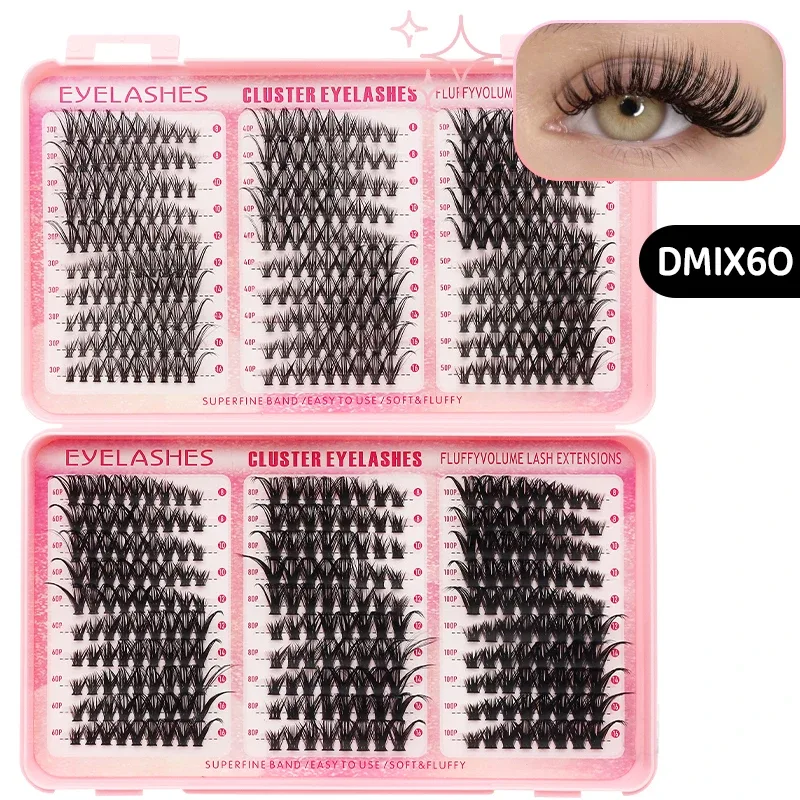 DIY Manga Spiky Cluster szempillahosszabbítások Természetes Mega Volume Egyedi Előre Vágott Szegmentált Szempillák Otthoni Szemsminkhez