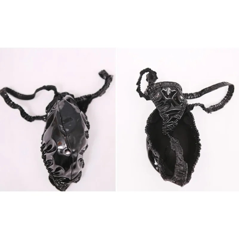 Sexy Men PVC Shiny U Convex Pouch Briefs Low-Rise G-string Latex Oil Gloosy Sexy Thong Carapace U Bulge Underwear