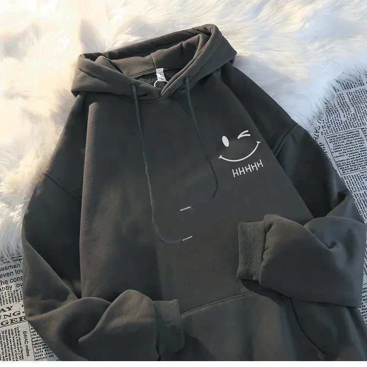 Pull à capuche pour hommes, visage souriant, drôle, mode Couple, américain, lourd, ample, épais, en cachemire, pour garçons