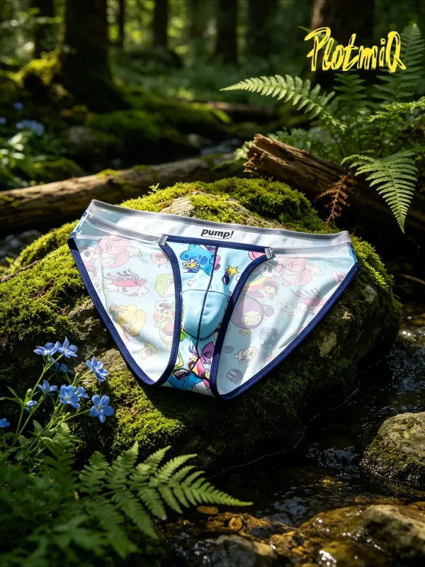 1PCS Full Print Cartoon Graffiti Men Briefs Soft Fabric Wide Waistband 3D U Pouch Low Rise Close Fit Mens Underwear