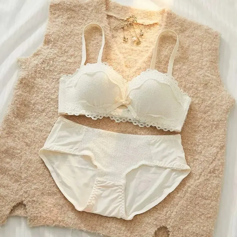 Lace Sexy Lingerie Set Push Up Thick Padded Small Breast Enhance Shaping Half Cup Bra Concealed Brief Intimates Underwear