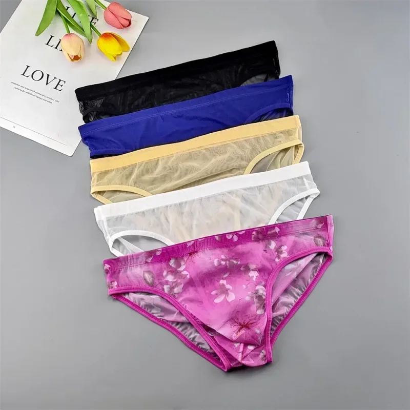 Plus Size Transparant Ondergoed Zien Door Sexy Slips voor Mannen met Zakje Nylon Hombre Slips Ademend Heren Slipje XL-4XL