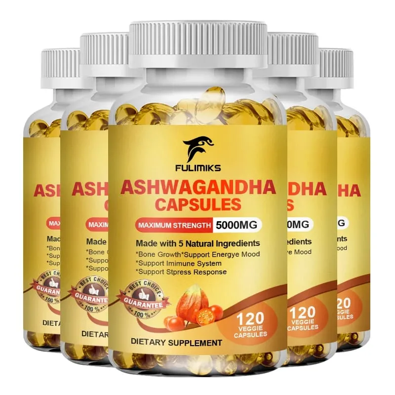 5000mg Ashwagandha Extract Capsules Help Deep Sleep Health Brain and Memory and Mental Stress Support Dietary Supplement
