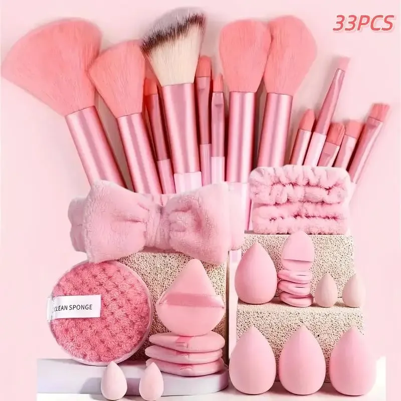 20 33Pcs Buong Makeup Tool Set na May Puff Brush Beauty Sponge Para sa Makeup Applying At Pag-alis ng Pang-araw-araw na Paggamit