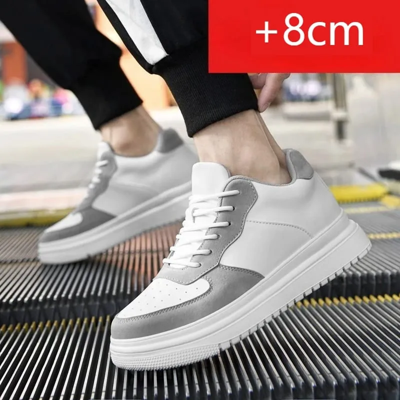 Új magasságnövelő cipő férfiaknak 10 cm-es láthatatlan liftes tornacipő fehér bőr Sport Zapatillas De Hombre nagy 46-os