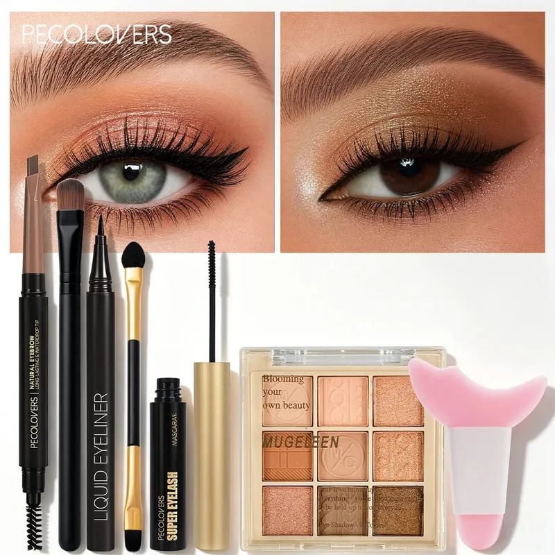 Παλέτα σκιών ματιών 7 τμχ σετ ματιών + eyeliner + μάσκαρα + μολύβι φρυδιών με διπλό άκρο που ταιριάζει με εργαλεία μακιγιάζ Eye highlighter