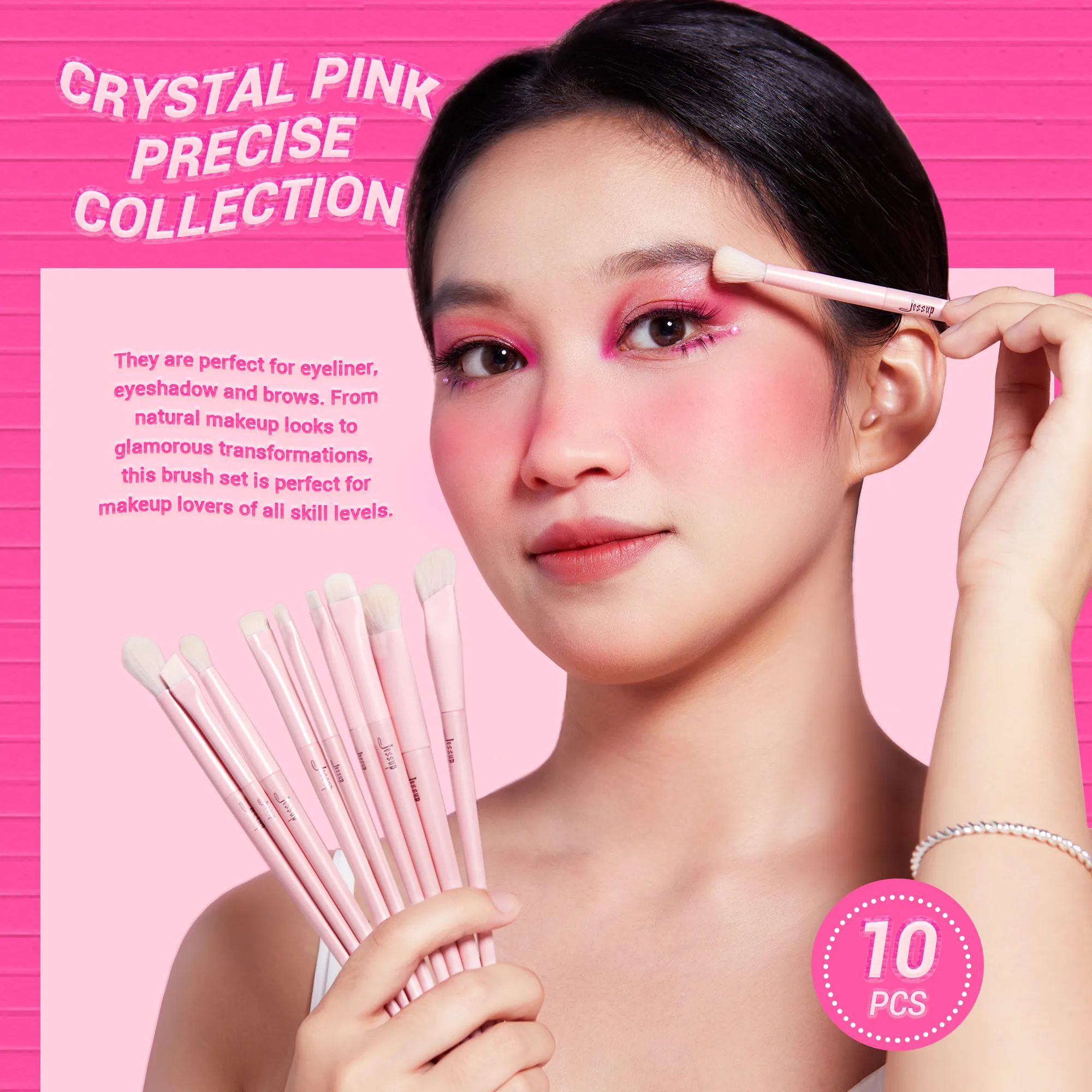 Jessup Eyeshadow Brush Set Pink Eye Makeup Brushes Concealer Brush Premium Vegan Eyeshadow liner Blending Brush para sa Makeup T496
