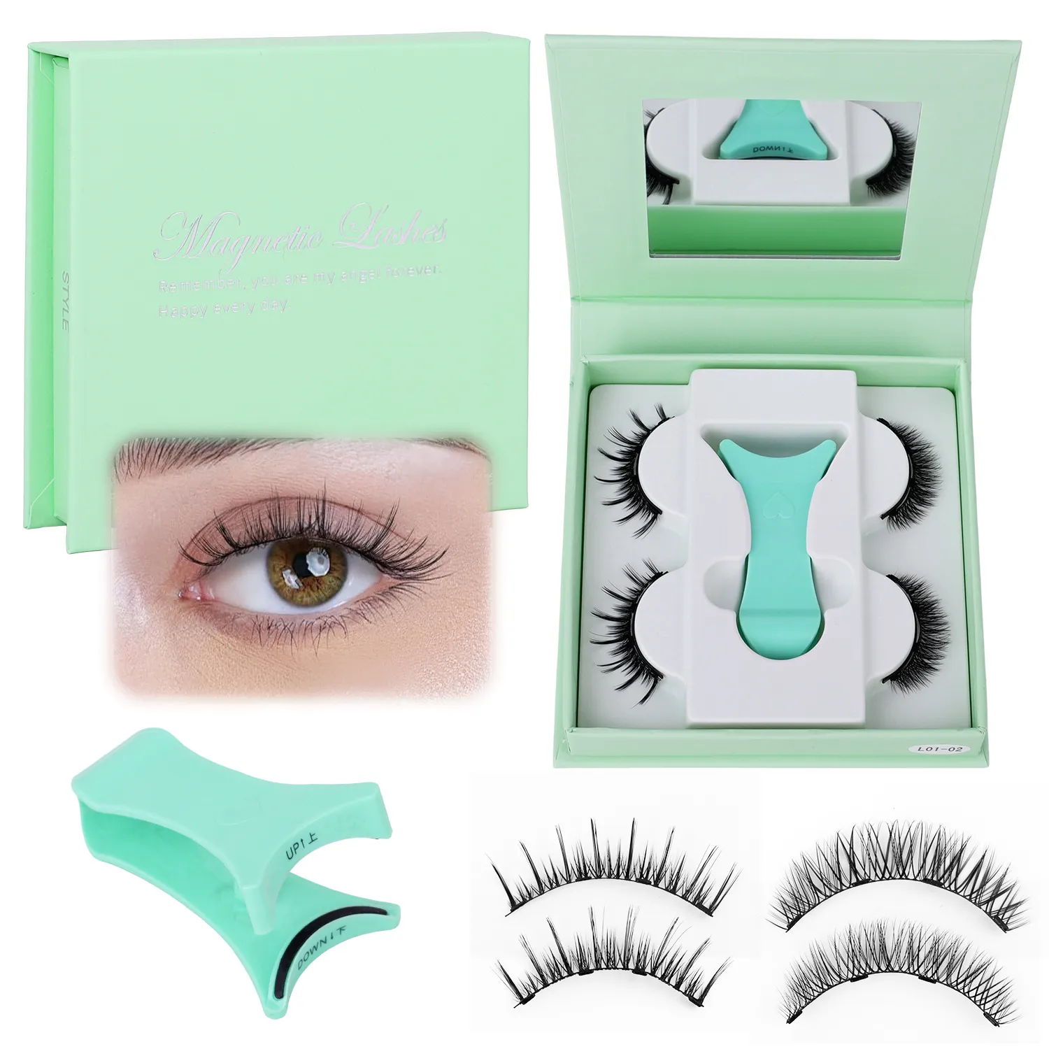 2 ζεύγη μαγνητικές ψεύτικες βλεφαρίδες Natural Wispy Μαγνητικές βλεφαρίδες Φορητή θήκη all-in-one επαναχρησιμοποιήσιμη χωρίς κόλλα Βλεφαρίδες ματιών Προσαρμοσμένες