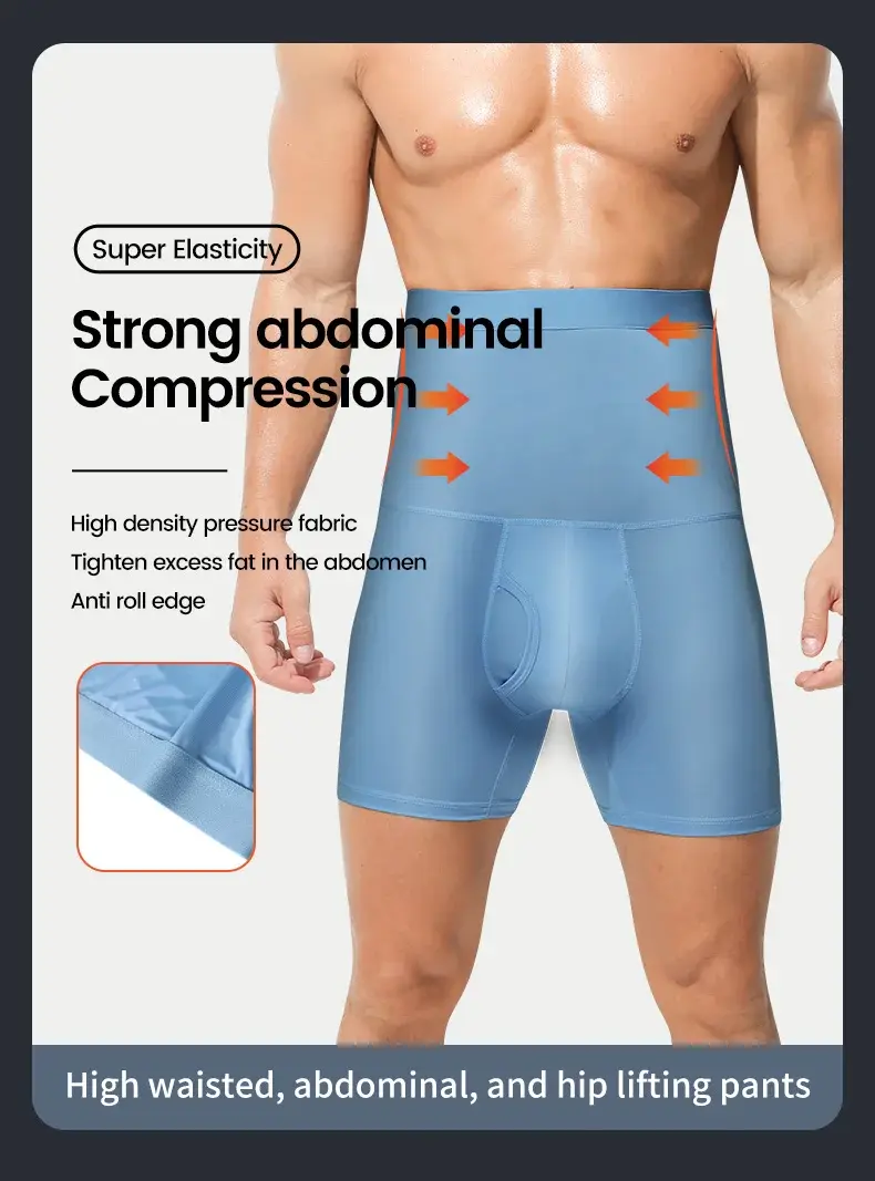 Men's sports underwear: high-waisted, belt-curving, plus-size, lengthened, anti-leg chafing, waist-protecting, flat-cut shorts
