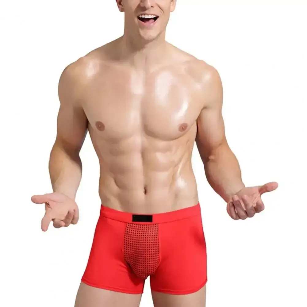 Men Boxers Sweat Absorption U Convex Magnetic Physiological Underwear Massage Solid Color Plus Size Men Underpants Inner Wear Cl