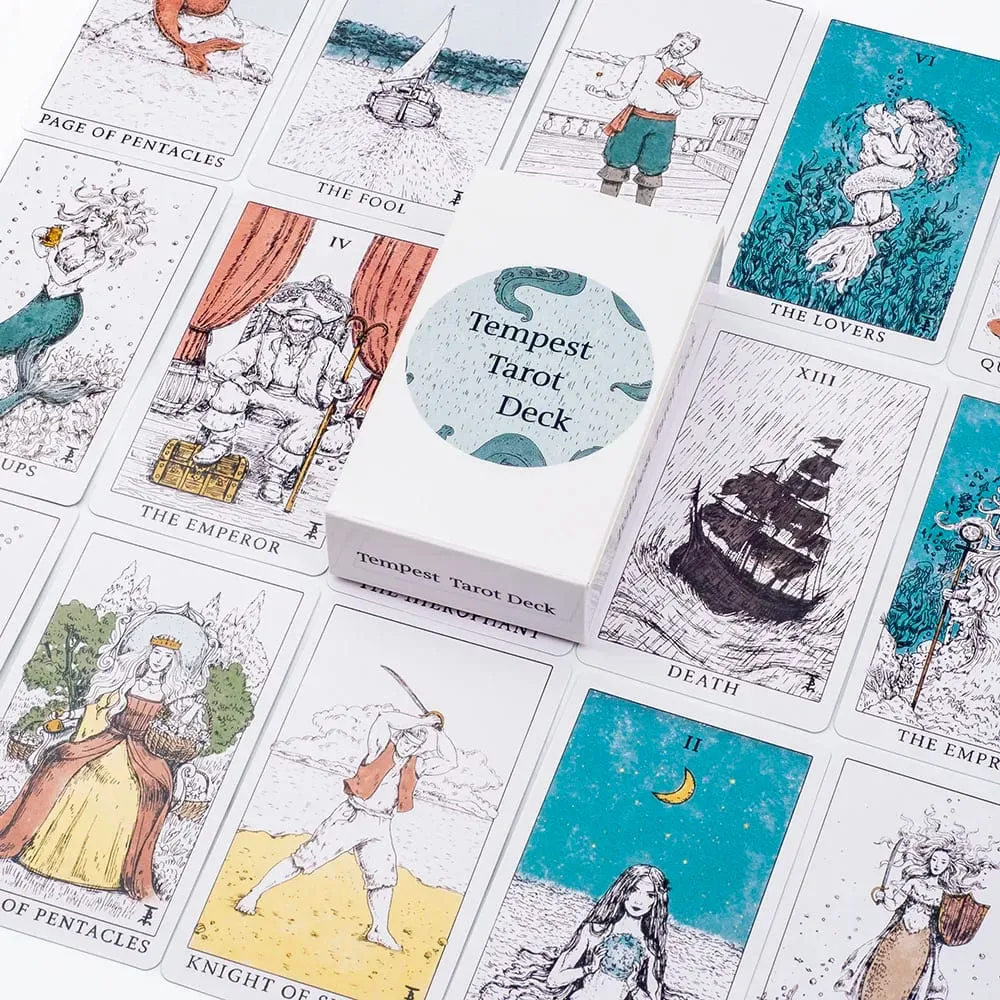 Ocean Themed Tempest Tarot Deck 78 Card Divination Set 10.4*6.1cm Beautifully Designed for Board Games and Tarot Reading